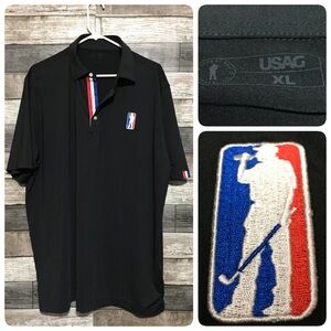 USAG Golf Polo Shirt Men’s XL Black Stretch Embroidered Logo FLAWS READ